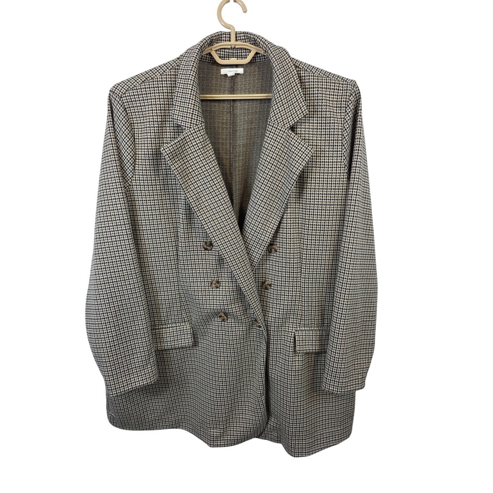 Classic Houndstooth Double-Breasted Blazer